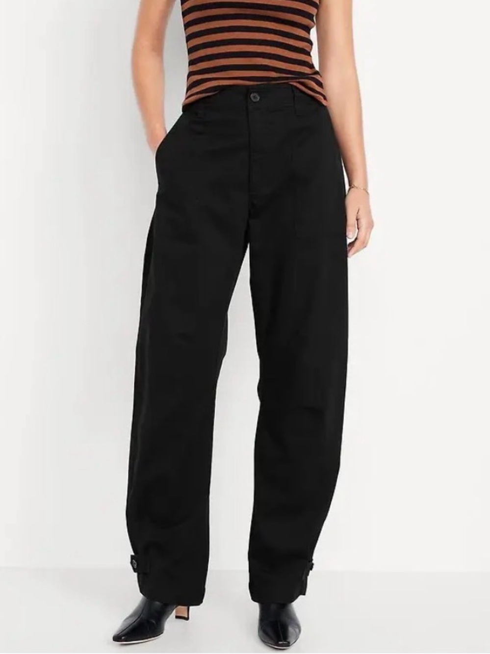 Old Navy Black Barrel Leg Cotton Twill Pants